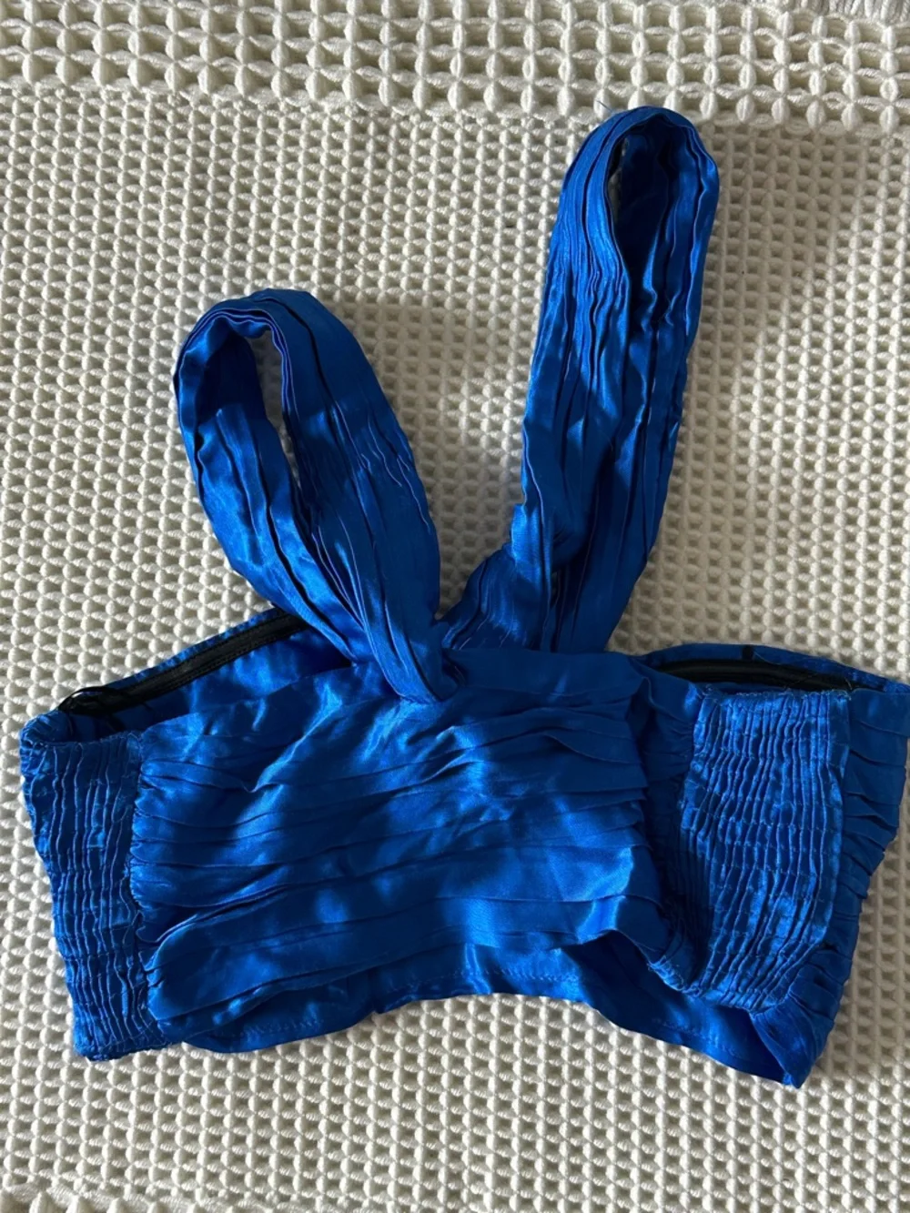 Zara Royal Blue Satin Halter Top - Picture 2 of 4